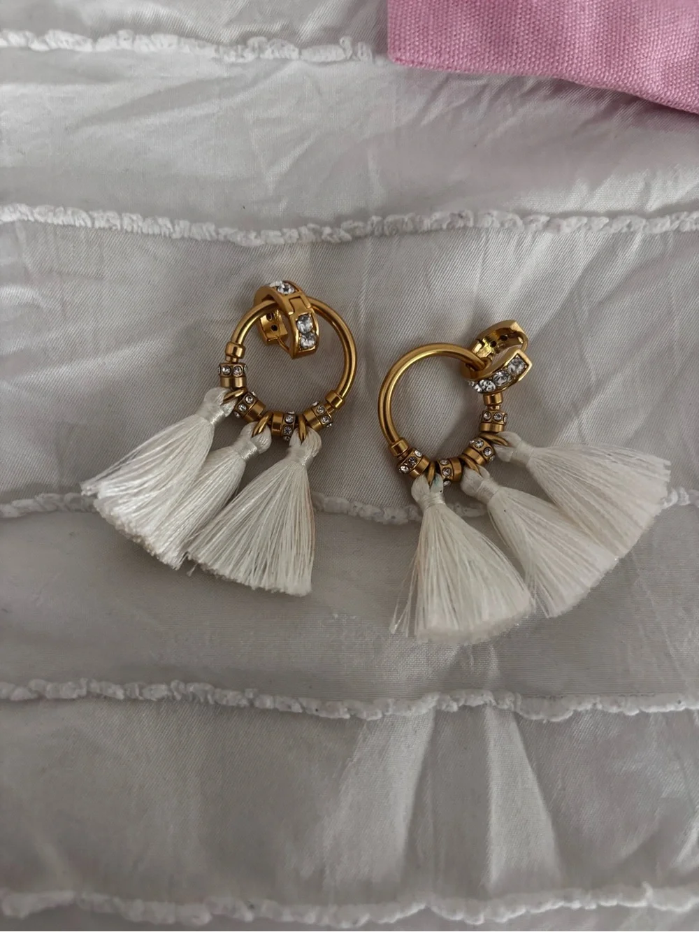 J. Crew - White and Gold Pave Tassel Earrings